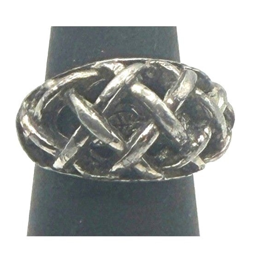 Adjustable Textured Woven Band Ring Silver‎ Tone Size 6-6.75